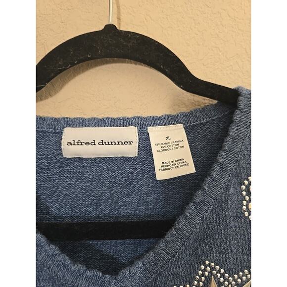 Alfred Dunner Blue V-Neck Mandala Studded Short Sleeve Sweater Womans Size XL - Picture 4 of 4